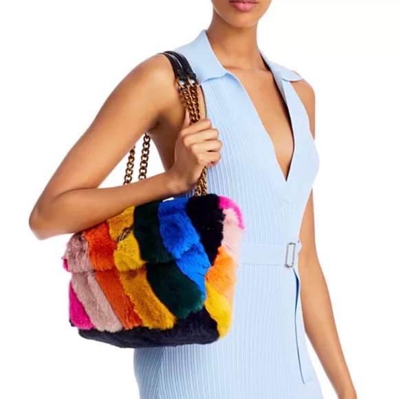 Kurt Geiger London Kensington Rainbow Faux Fur Shoulder Bag - Picture 5 of 8
